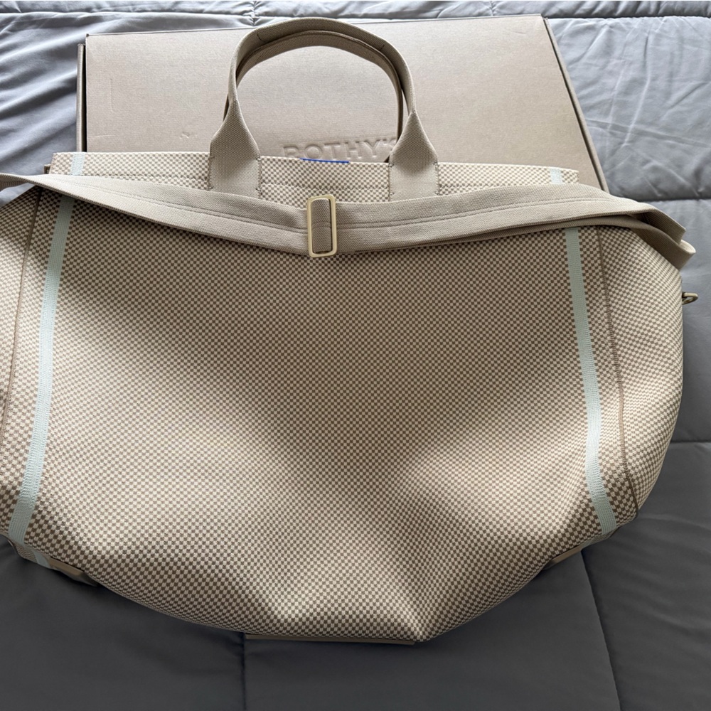 Rothy's mini check Tan and Cream weekender Bag - Picture 7 of 14